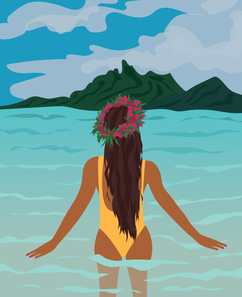 Bora Bora Island Girl Digital Illustration