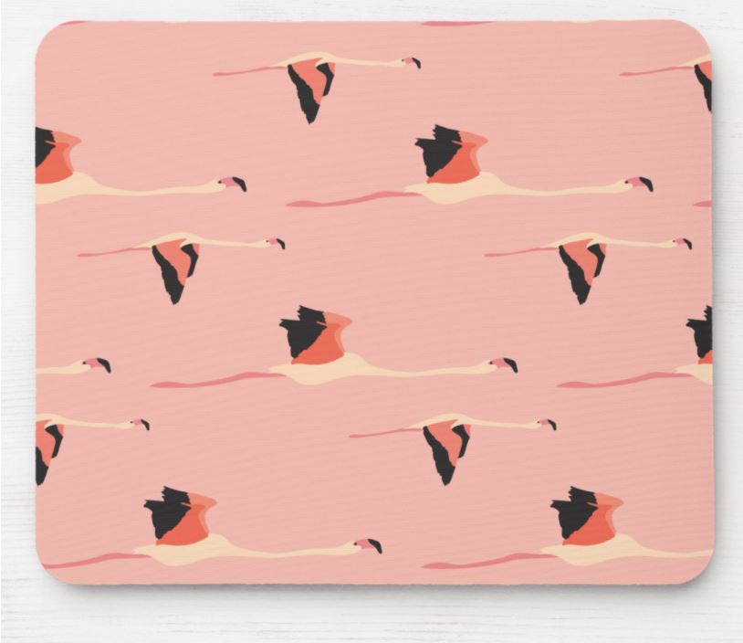 Illustrated Flying Flamingo Mousepad