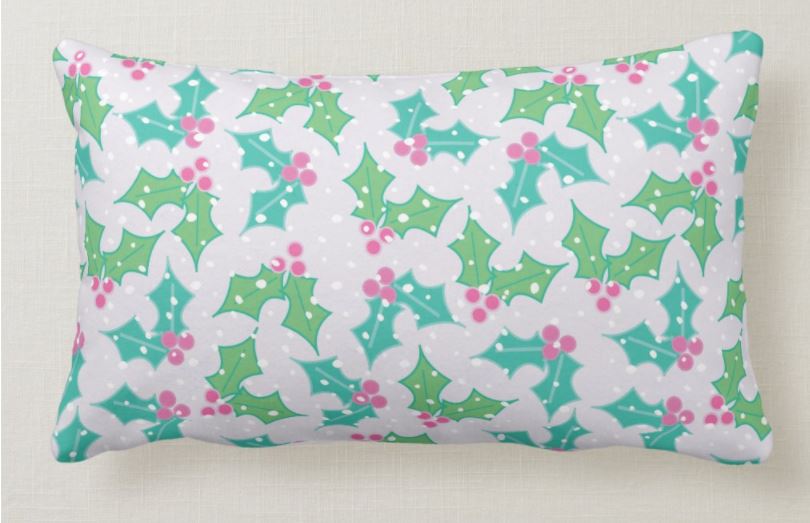 Holiday Holly Illustrated Pillow
