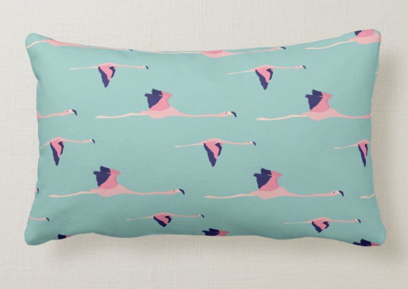 Illustrated Flying Flamingo Pillow