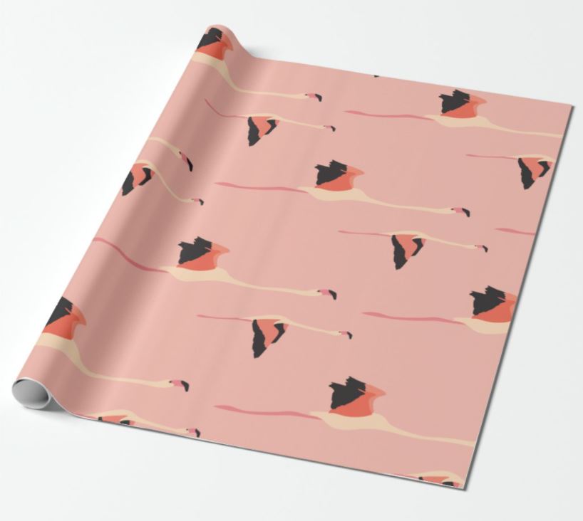 Illustrated Flying Flamingo Wrapping Paper
