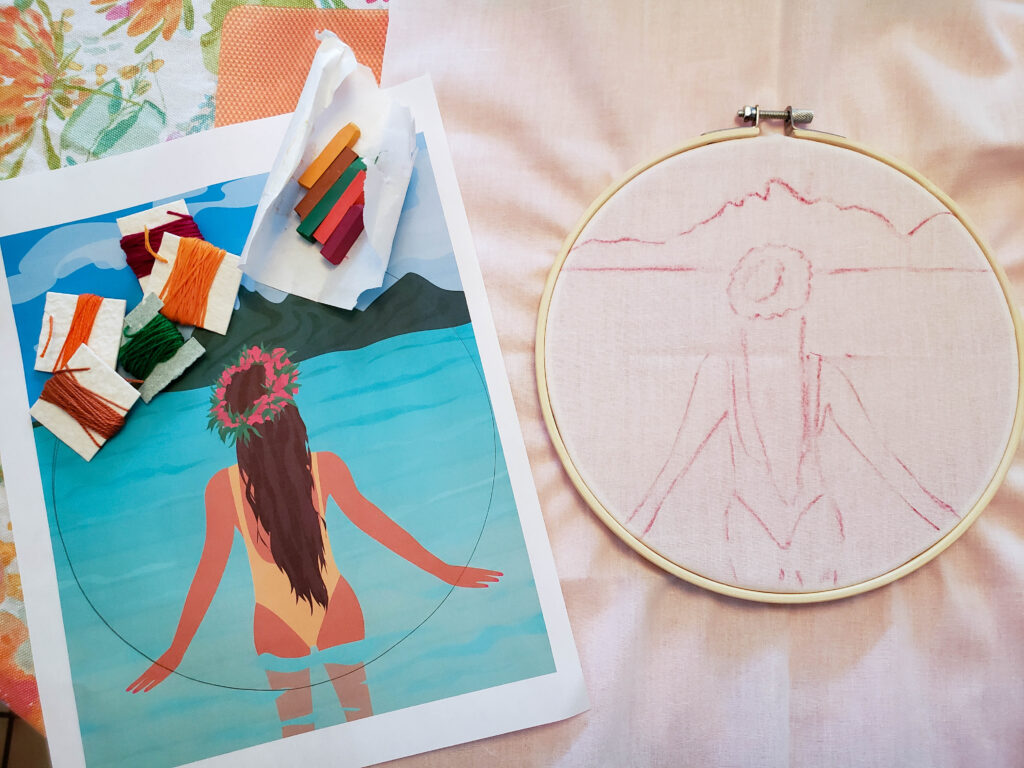 Embroidered Tropical Girl Ocean Hoop