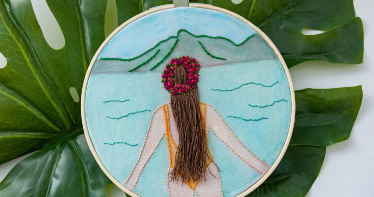Embroidered Tropical Girl Ocean Hoop