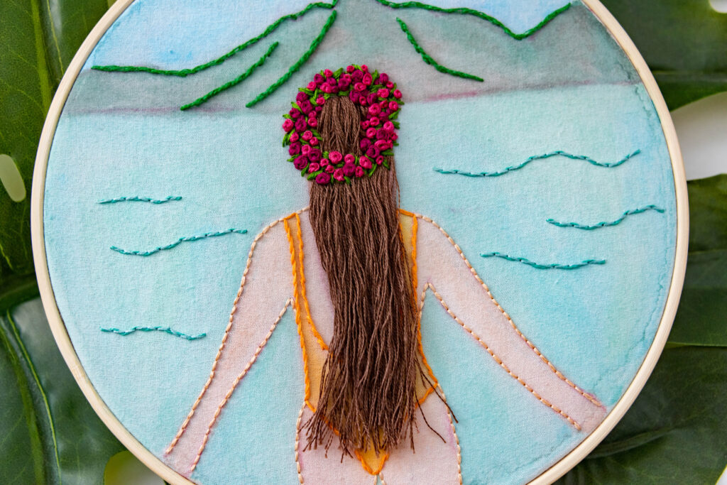Embroidered Tropical Girl Ocean Hoop
